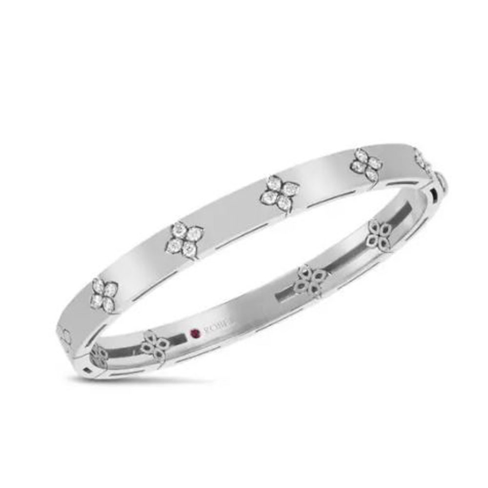 Love in Verona Bracelet rigide en or blanc 750 serti de 20 diamants et un rubis