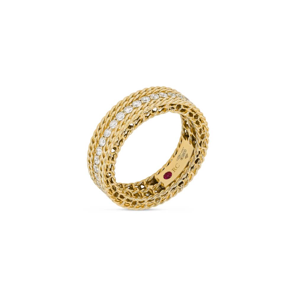 Princesse bague en or jaune 750 sertie de 37 diamants et un rubis