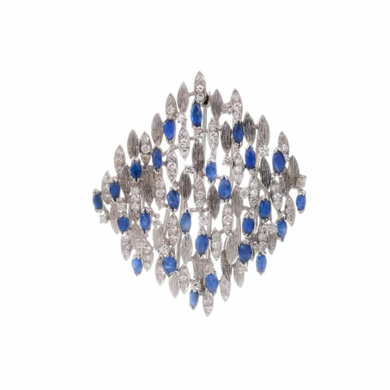 Vintage Jewelry - 585 white gold brooch with sapphires and diamonds