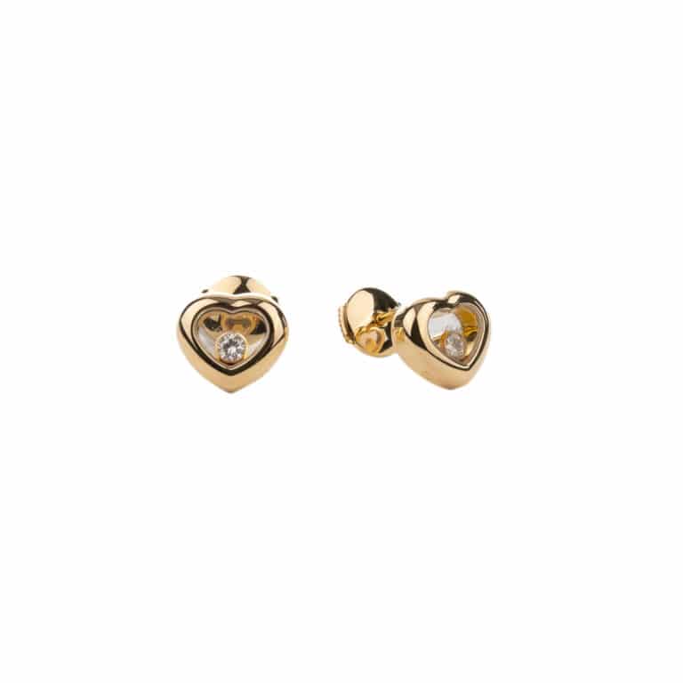 Chopard - Happy Diamonds, une paire de boucles d’oreilles en or jaune, motif cœurs avec 2 diamants mobiles