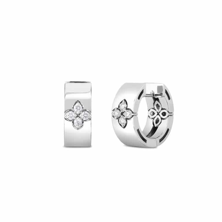 Roberto Coin - Love in Verona Petite créoles en or blanc 750 sertie de diamants et de deux rubis