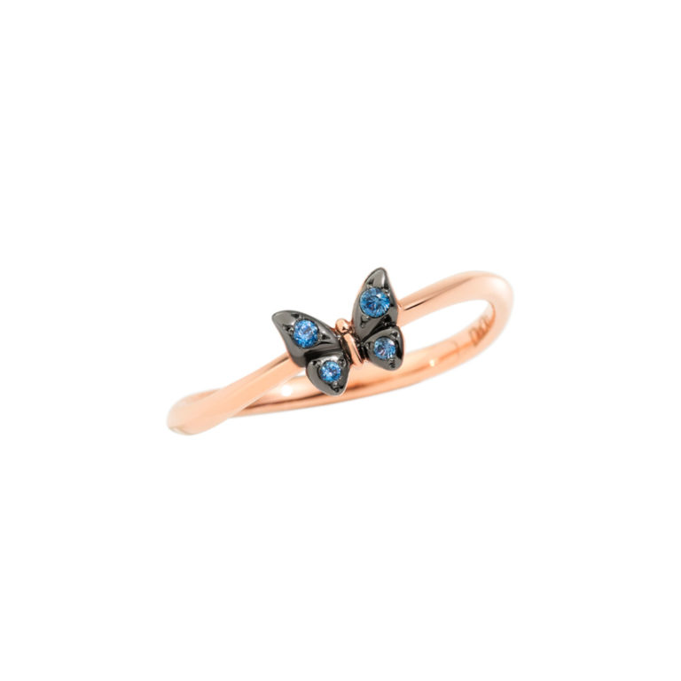 Dodo - Bague Papillon en or rose sertie de saphirs bleus