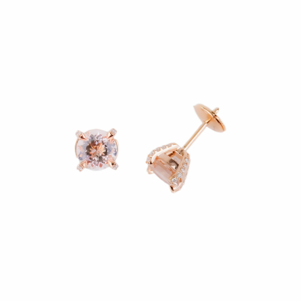 Rose gold studs set with two morganites