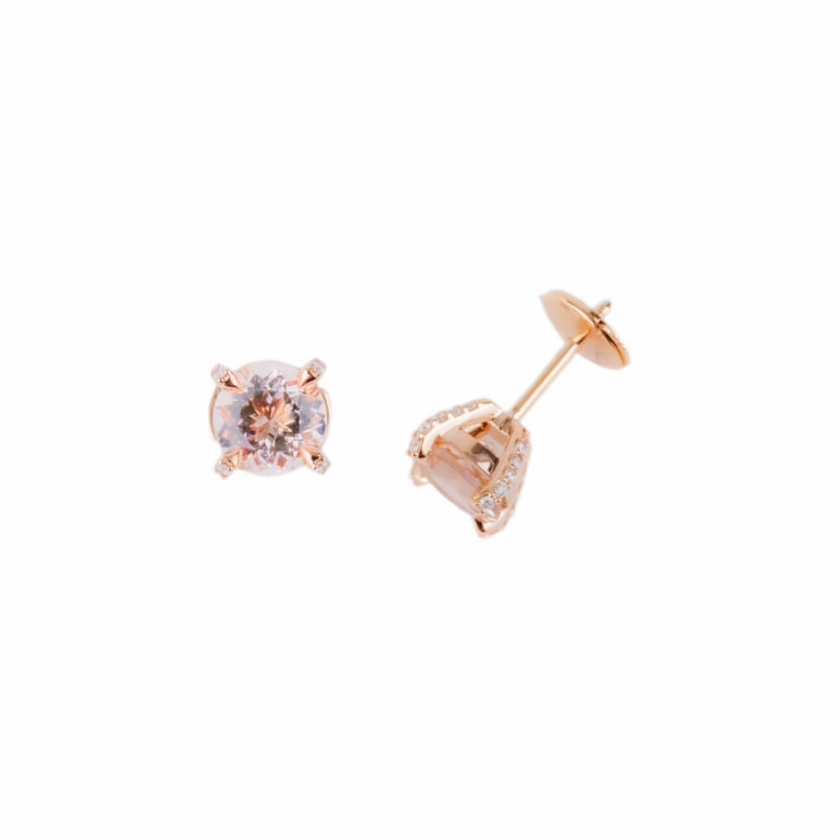 Lionel Meylan Créations - Clous d’oreilles en or rose sertis de deux morganites