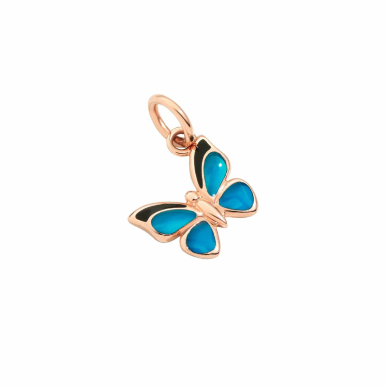 Dodo - Rose gold Butterfly Pendant with Cathedral Blue Enamel