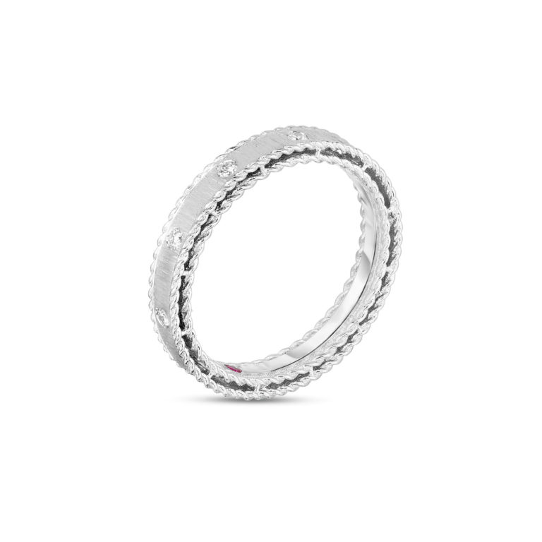 Roberto Coin - Princess ring in white gold set with 10 diamonds and a ruby