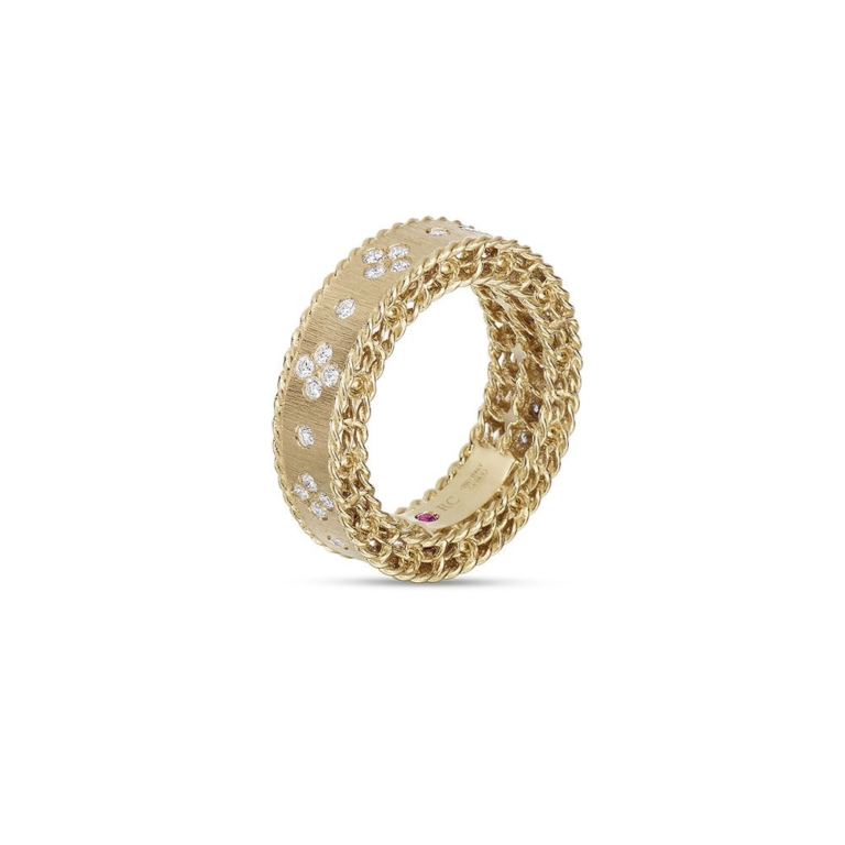 Roberto Coin - Venetian Princess bague en or jaune 750 satinée sertie de 40 diamants et un rubis