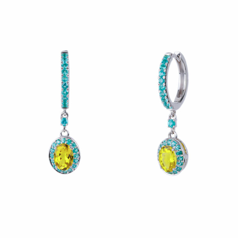Lionel Meylan Créations - White gold hoop earrings set with acid yellow tourmalines