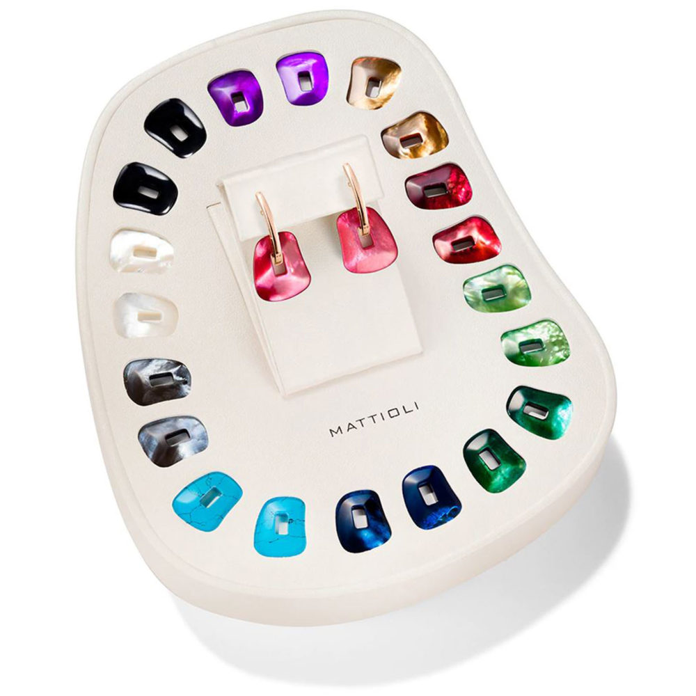 Puzzle coffret boucles d’oreilles en or rose  avec 11 paires de nacre colorés interchangeable