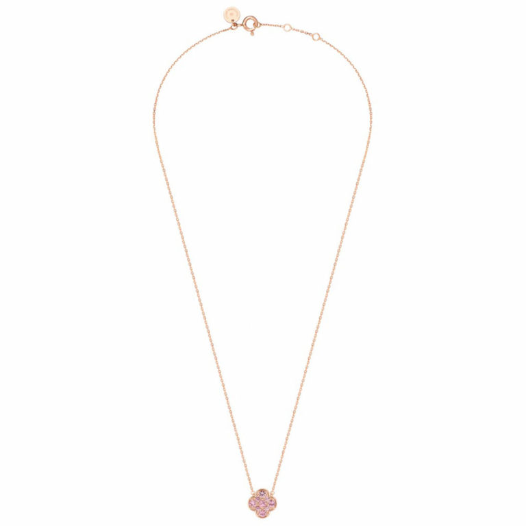 Morganne Bello - Jardins Précieux necklace in 750 pink gold clover motif set with pink sapphires