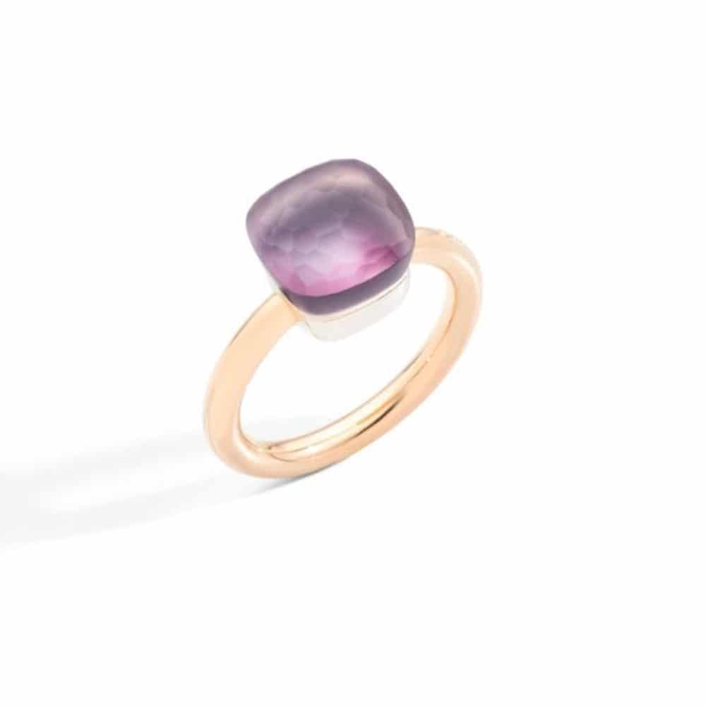 Nudo classic gelé ring in pink gold and 750 white gold, set with an amethyst lined with gray mother-of-pearl