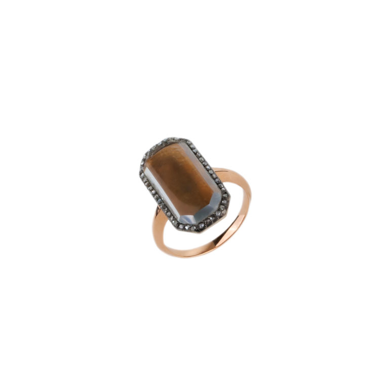 Vintage Jewelry - 585 rose gold photo ring with quartz and pink diamonds