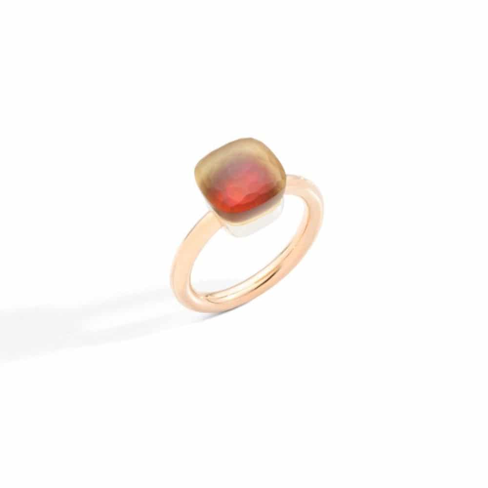 Nudo Classic gelé, bague en or rose et or blanc 750, sertie d’une citrine quartz doublée d’une cornaline