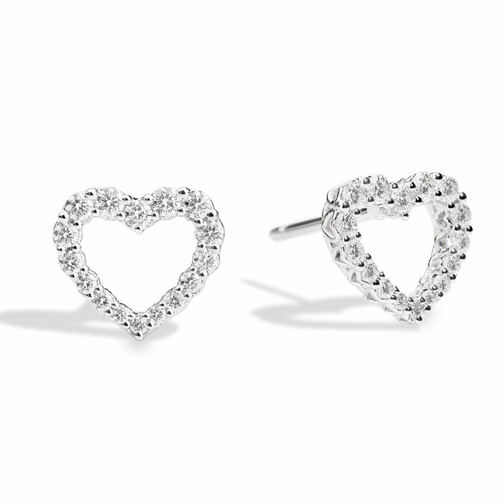 Anniversary heart shaped white gold earrings