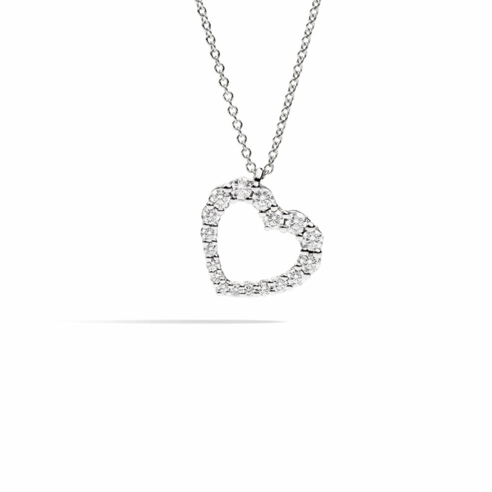 Anniversary heart shaped white gold necklace