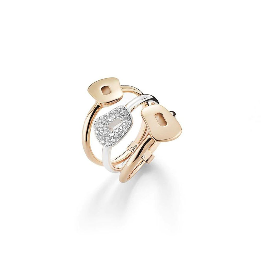 Puzzle bague en or rose et or blanc 750 sertie de diamants