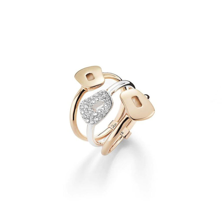 Mattioli - Puzzle ring in pink gold and 750 white gold set with diamonds