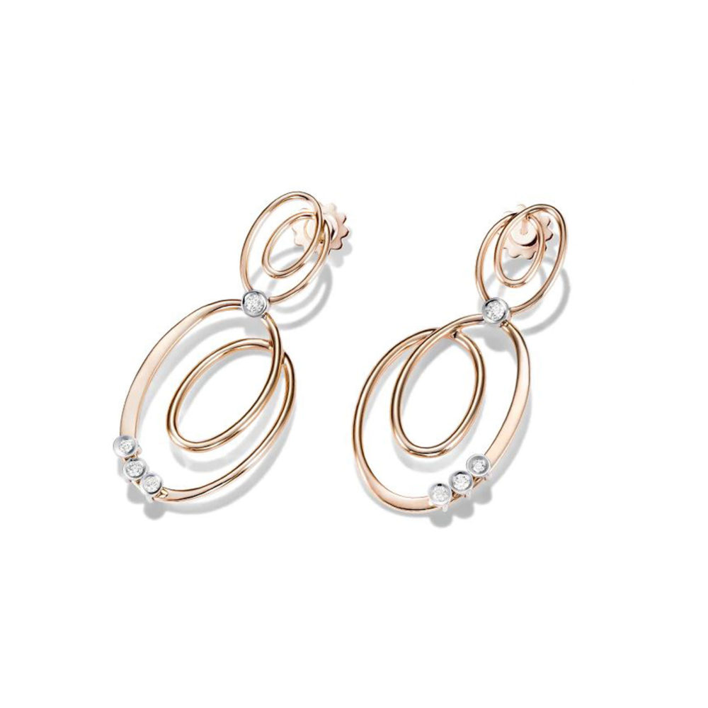 Chips, 750 rose gold earrings set with two diamonds and 6 moving diamonds