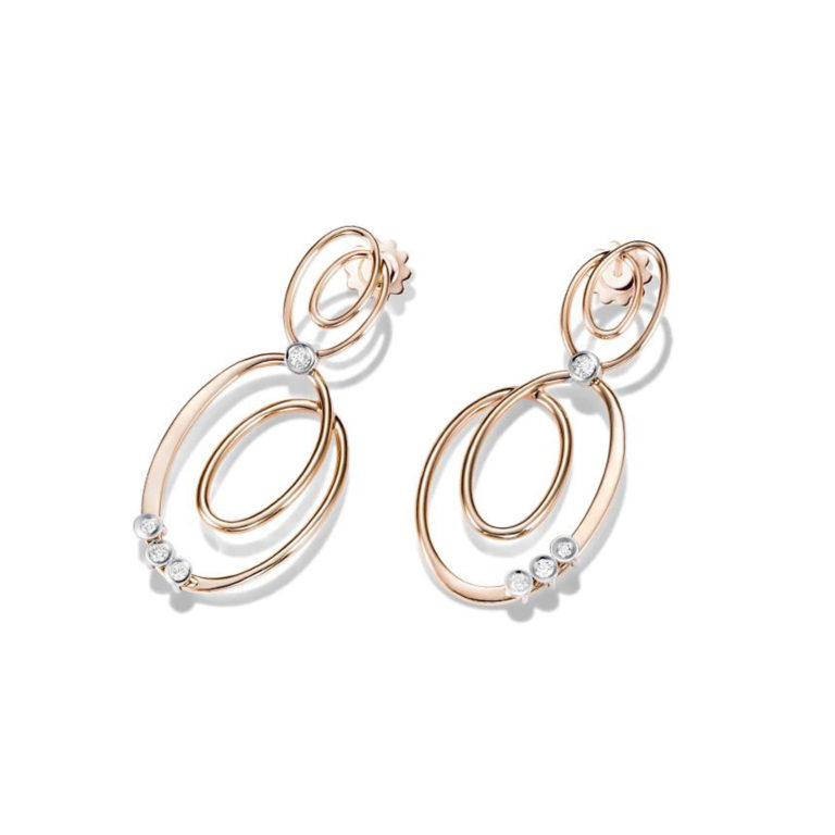 Mattioli - Chips, boucles d’oreilles en or rose 750 serties de deux diamants et de 6 diamants mobiles