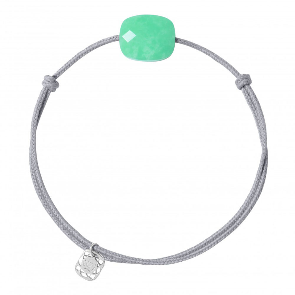 Sweet gray cord bracelet, mint chrysoprase cushion