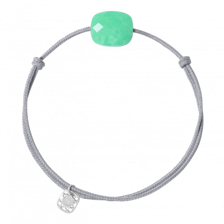 Morganne Bello - Sweet gray cord bracelet, mint chrysoprase cushion