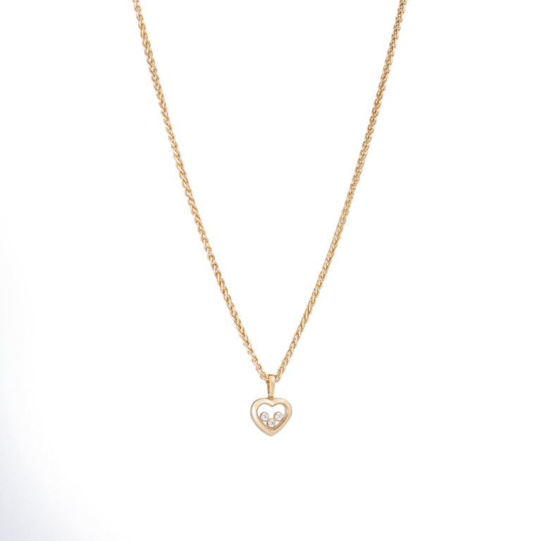 Chopard - Happy Diamonds, chaine maille palmier avec pendentif coeur avec 3 diamants mobiles