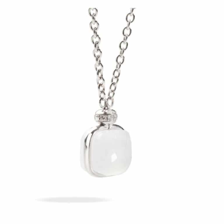 Pomellato - Nudo petit collier en or blanc 750 avec un quart Milky et 8 diamants
