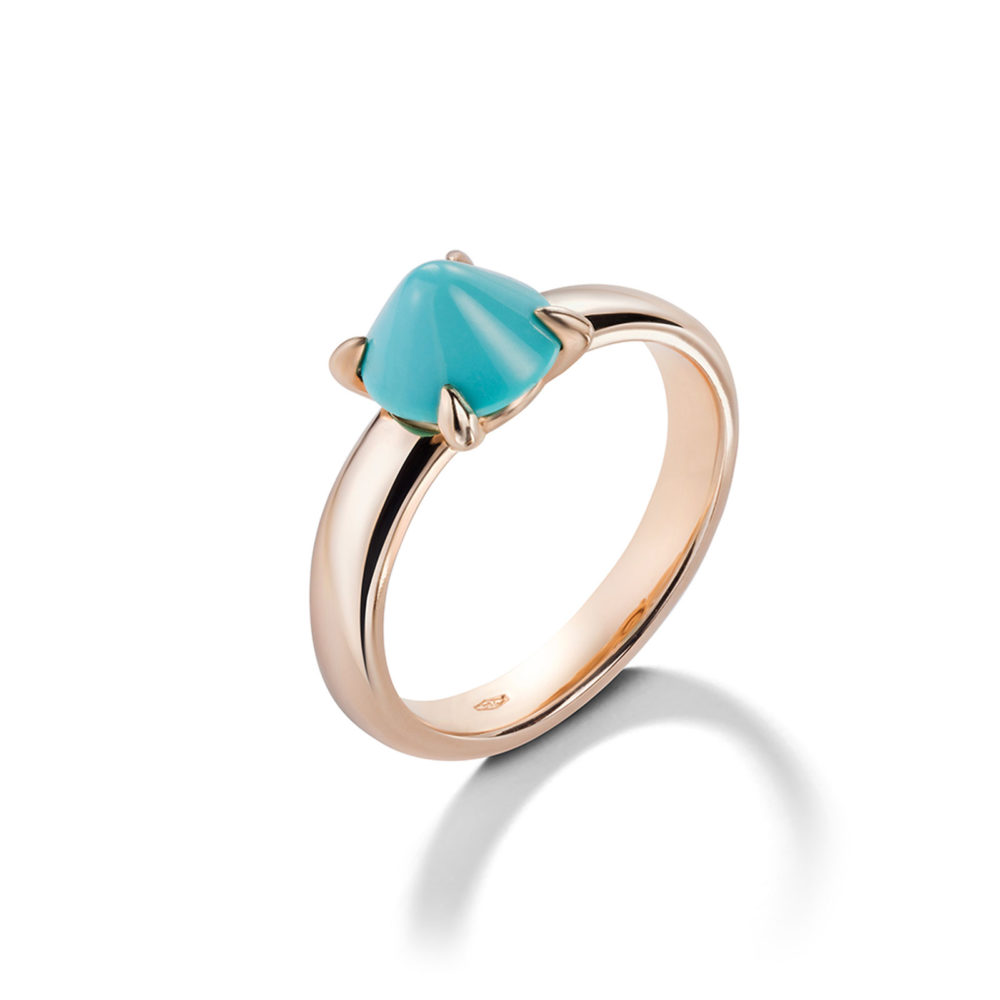 Eve_R, bague en or rose 750 sertie 4 griffes d’une turquoise