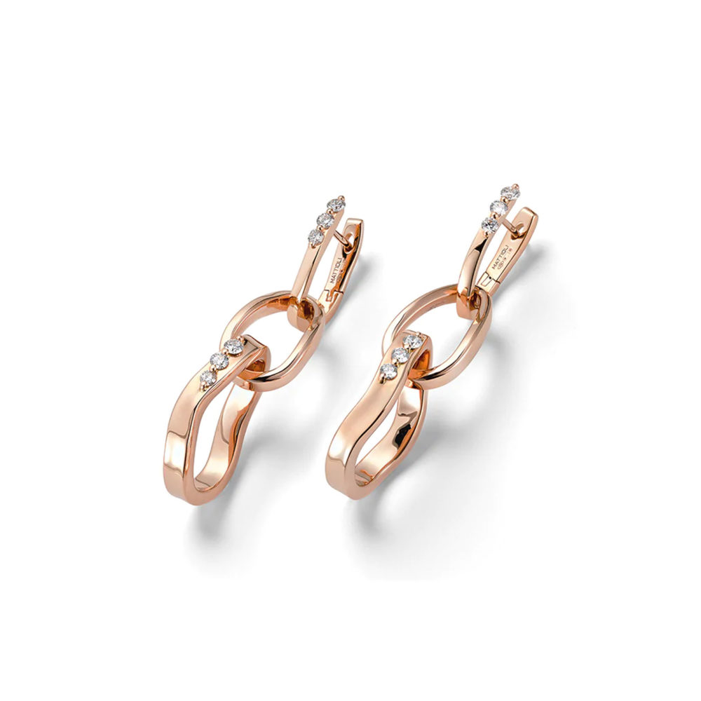 Aspis, boucles d’oreilles pendantes en or rose 750 serties de diamants