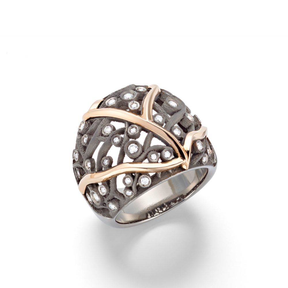 Life, bague en titane et or rose sertie de diamants