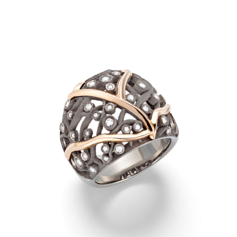 Mattioli - Life, bague en titane et or rose sertie de diamants