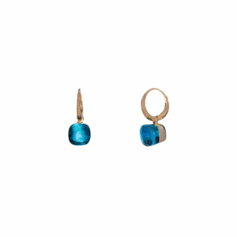 Pomellato - Paire de créoles Nudo en or rose 750 avec pendants sertis or blanc de 2 topazes blue london