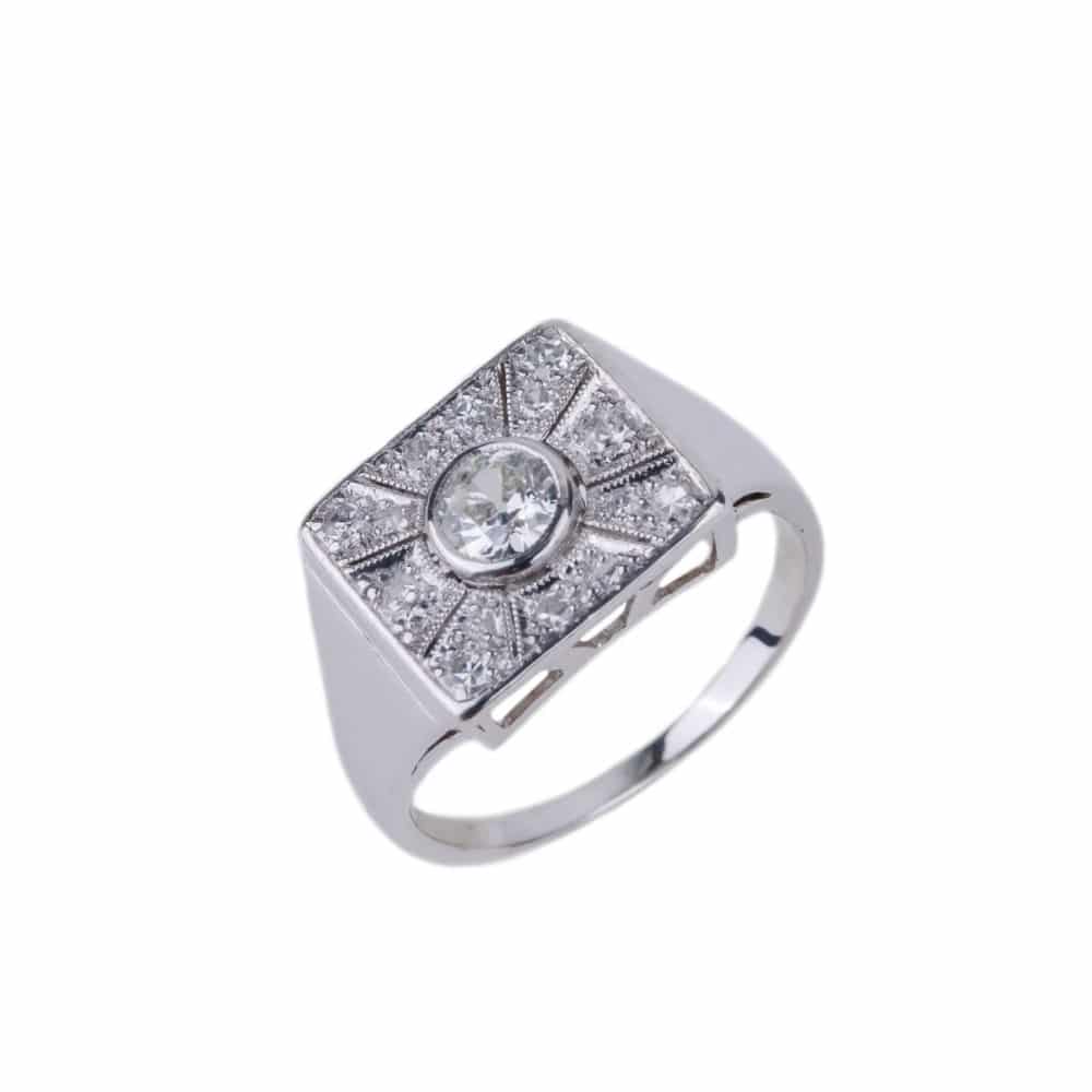 Bague or blanc 750 diamant de 0,38ct et 14 diamants