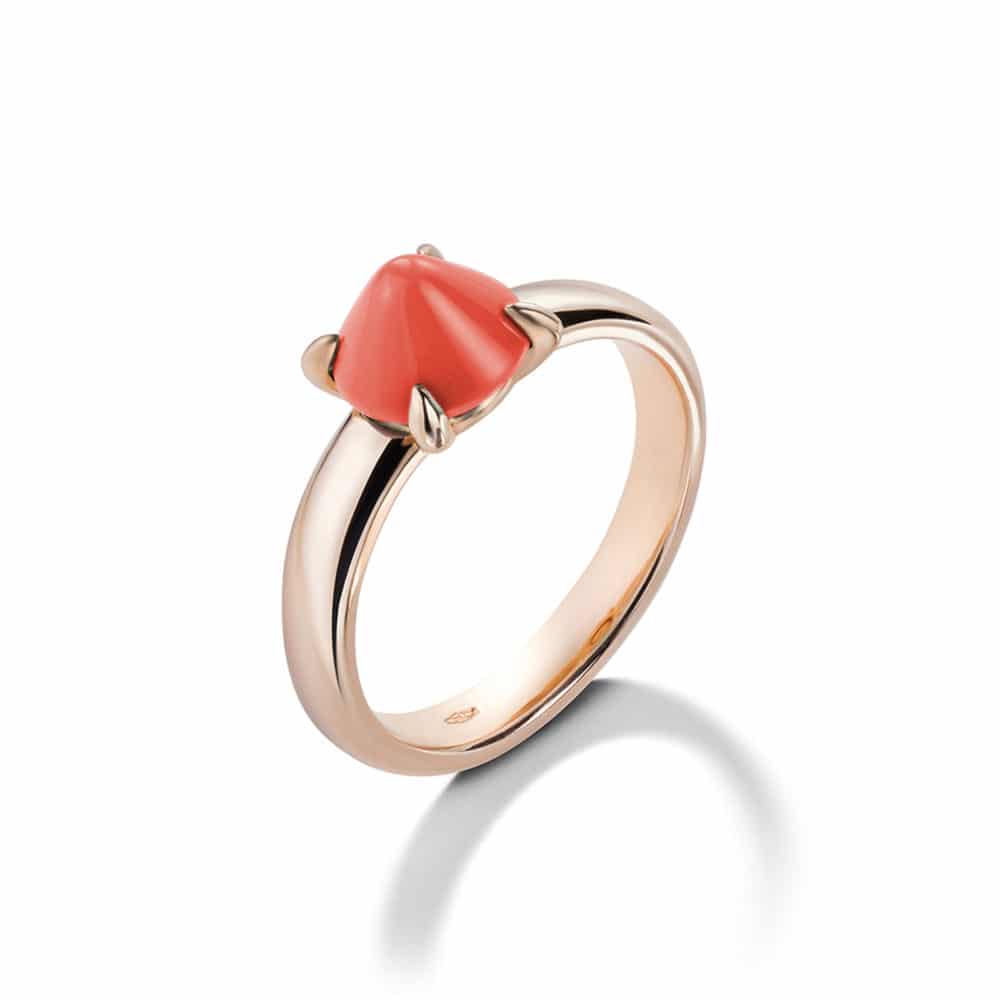 Ever_R, bague en or rose 750 sertie d’un corail reconstitué