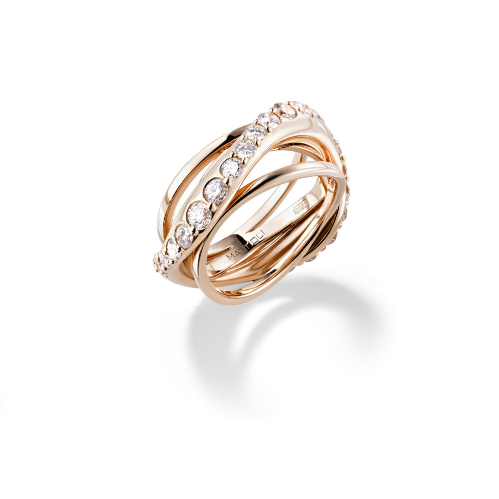 Aspis, bague en or rose 750 sertie de diamants