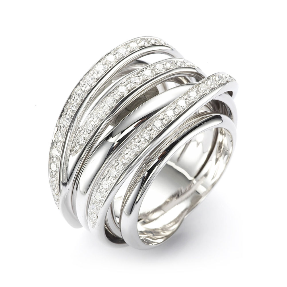 Tibet, bague en or blanc 750, sertie de diamants