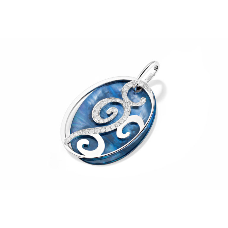Mattioli - Siriana, pendentif en or blanc sertie de diamants, 3 nacres, bleue, rose et blanche