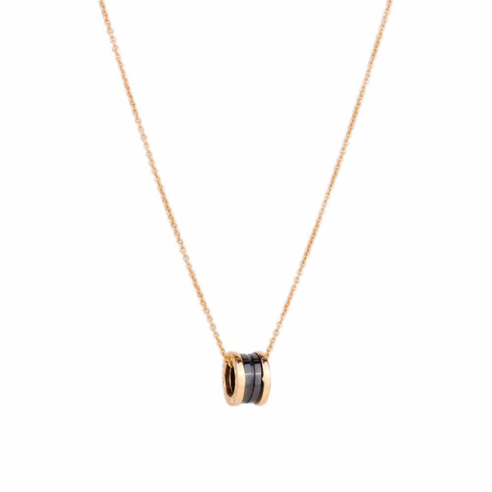 Bzéro1 necklace in 750 pink gold, pendant with black ceramic, cable chain