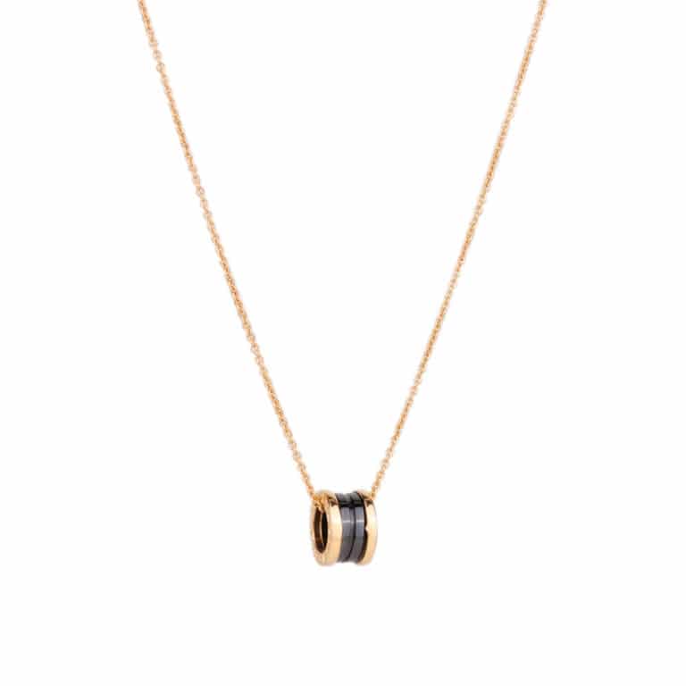 Bulgari - Bzéro1 collier en or rose 750,pendentif avec céramique noire, chaine maille forçat