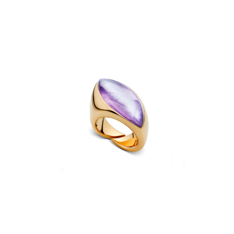 Vhernier - Fuseau, bague en or jaune 750, cristal de roche, nacre et sidérite