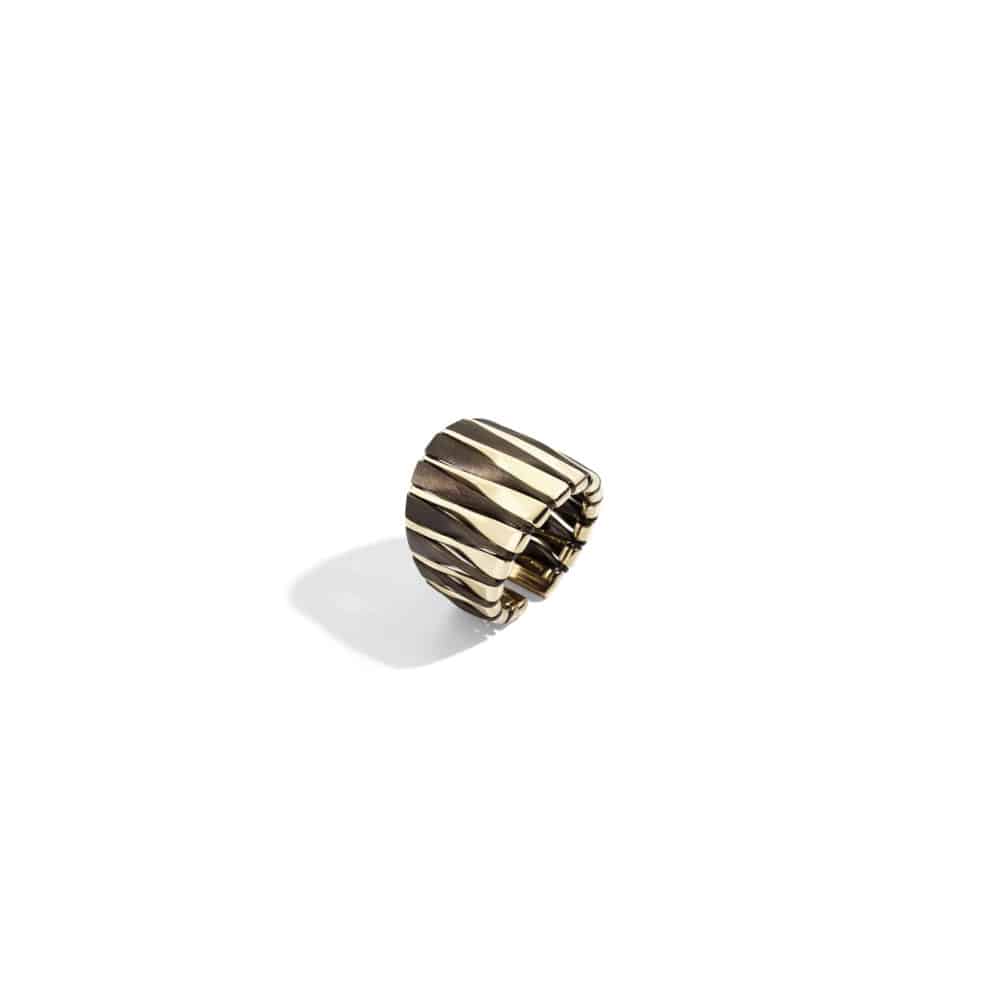 Coucher Du Soleil, bague extensible en or rose 750, bronze et titane