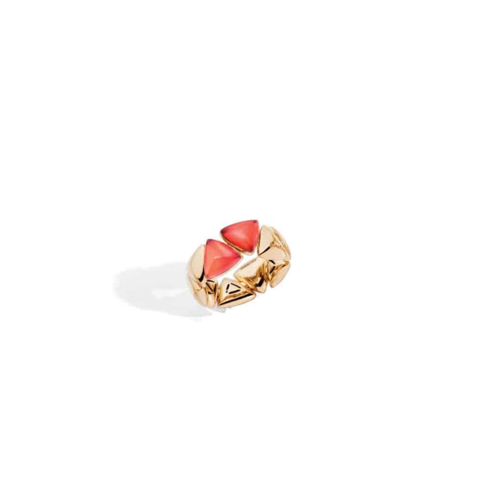 Freccia, bague en or rose 750, cristal de roche et cornaline