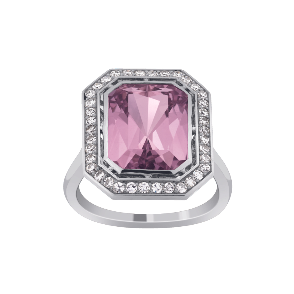 Bague platine 950 avec kunzite & diamants