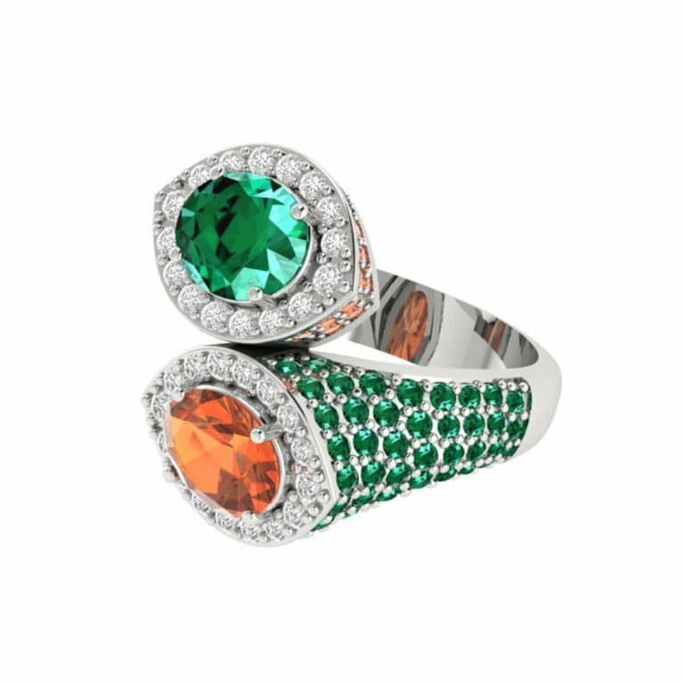 Lionel Meylan Créations - Bague Toi & Moi Spessartite et Tsavorites