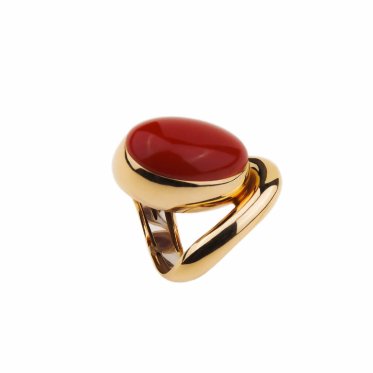 Roberto Coin - Bague or rose avec corail cabochon