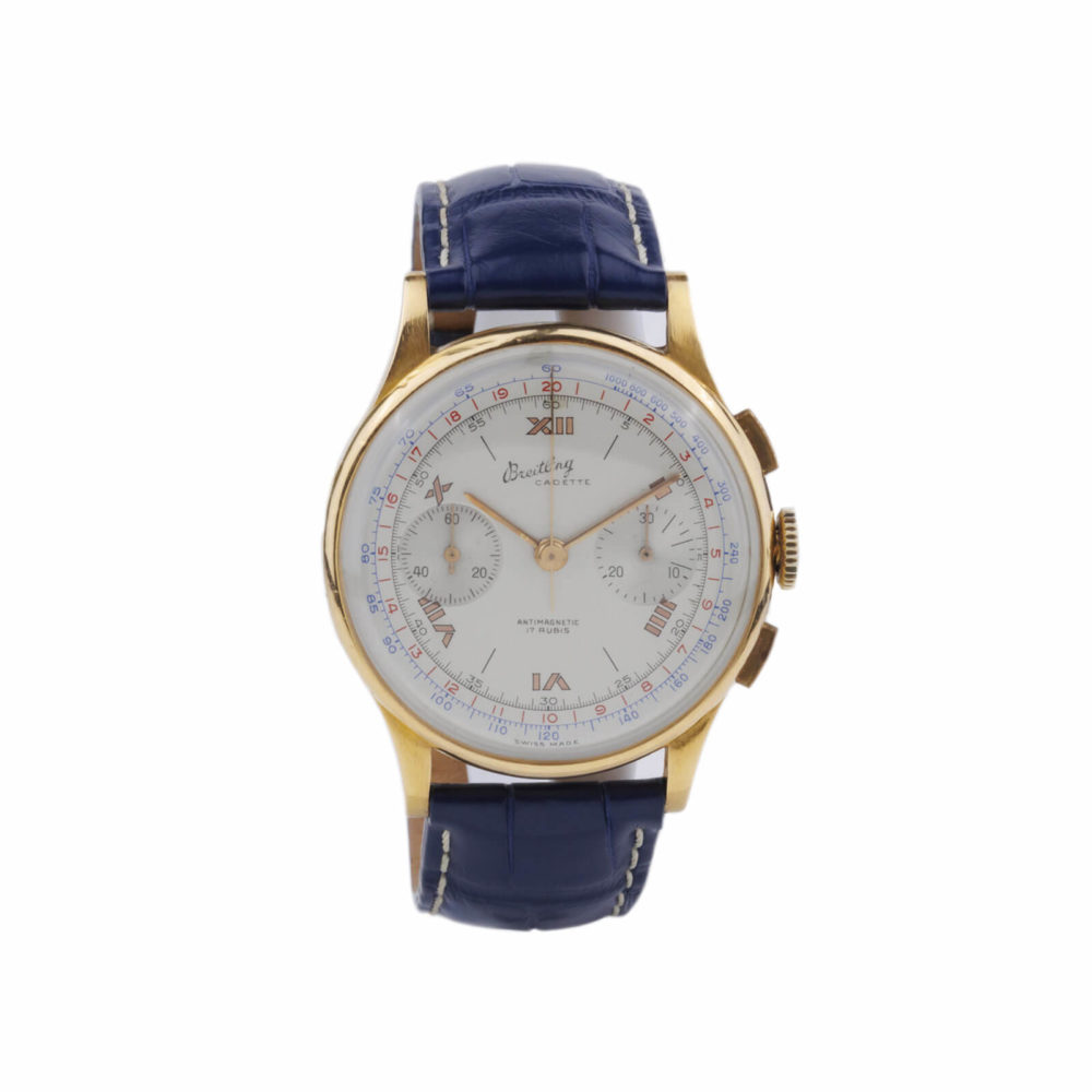 Vintage Cadette 39mm chronograph manual winding movement yellow gold 750