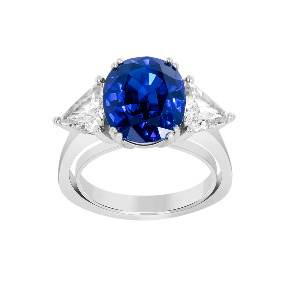 Bague or blanc 750 avec saphir et diamants