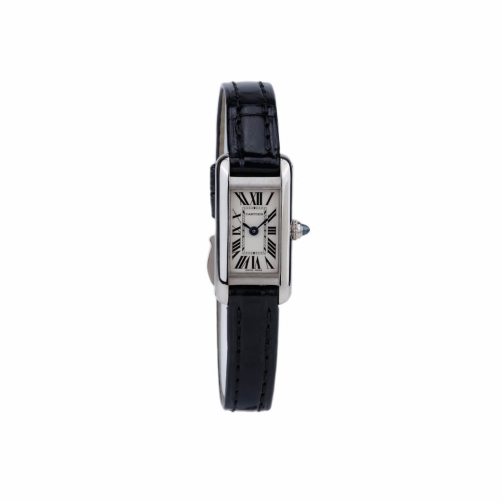 Tank Louis Cartier allongée boitier or blanc mouvement quartz