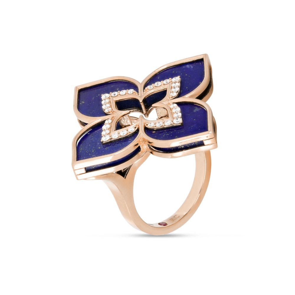 Princess Flower – Lapis Lazuli Ring in Pink Gold