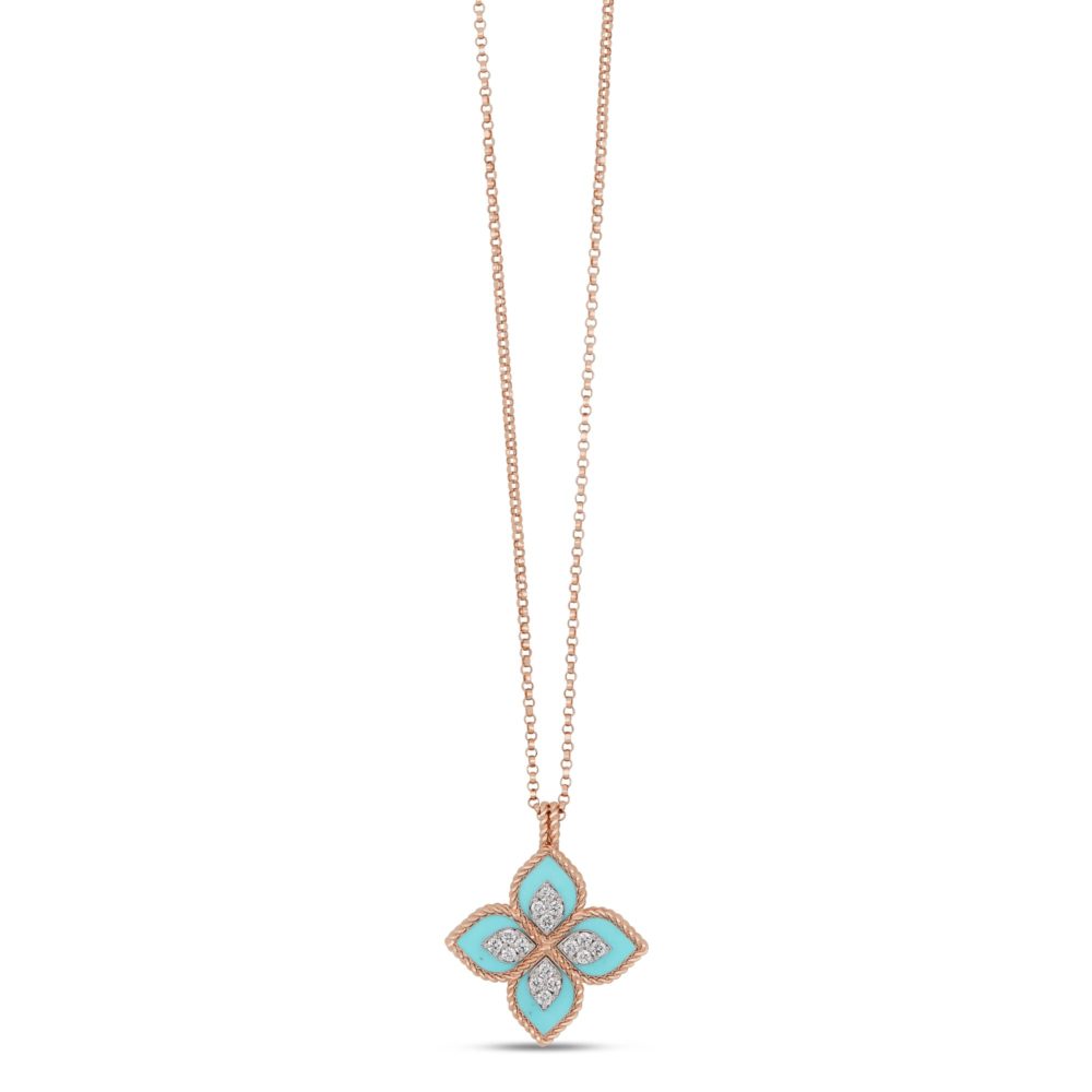 Princess Flower – Collier en or rose sertie de 4 turquoises 3.05ct